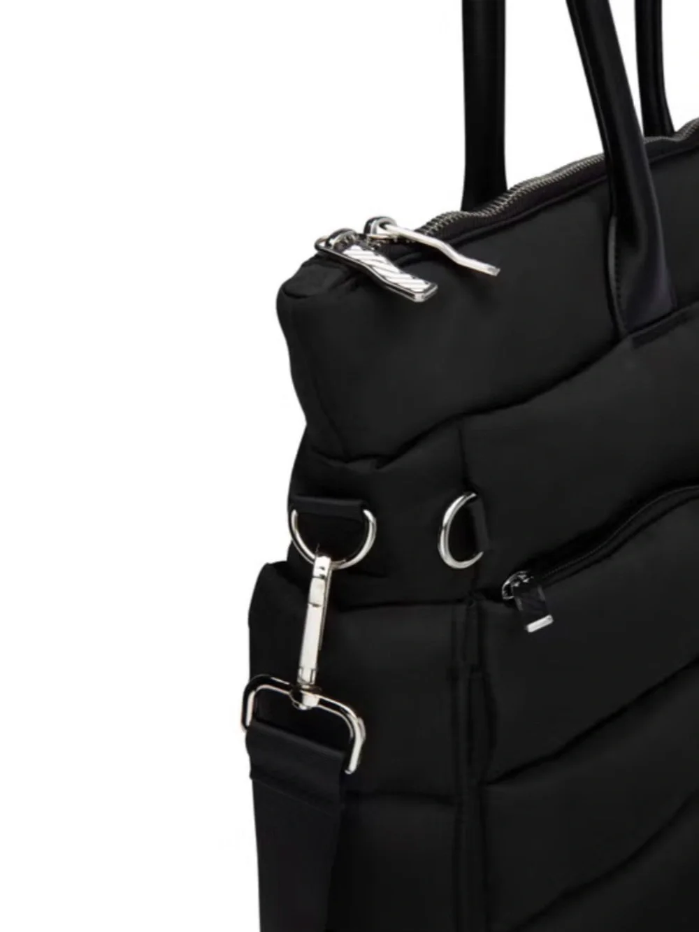 iPack Puffy Tote Bag Black Quilted Laptop Tote Bag for